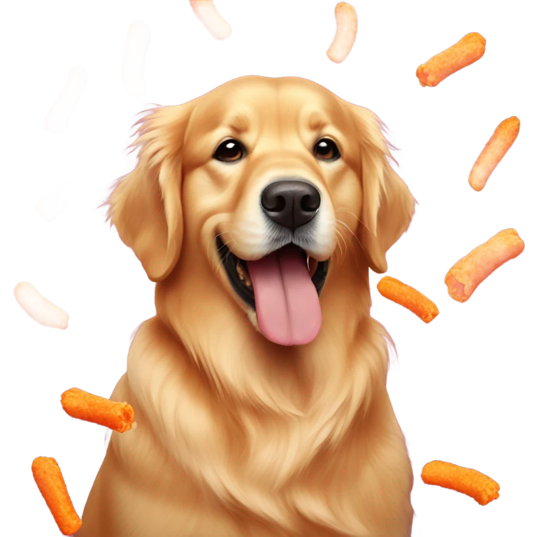 Golden retriever eating hot Cheetos emoji