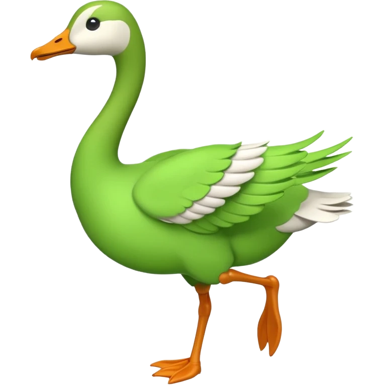 "Running goose emoji with long neck and two legs, all bright green #39C700. Wings must be tightly folded against the body—no flapping, no spread wings, no movement." emoji