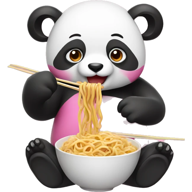 Pink panda eating noodles emoji