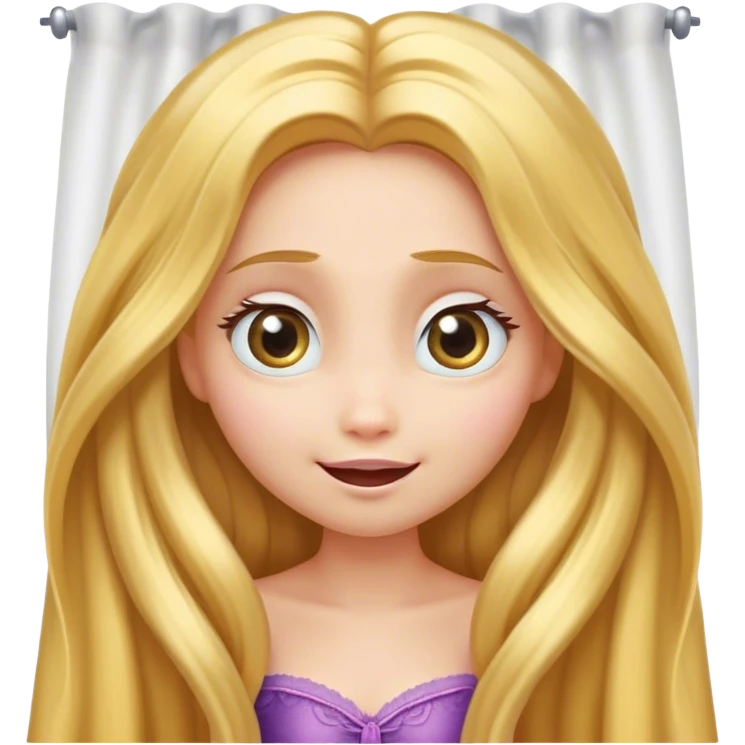 Cinematic Adorable Rapunzel Portrait Emoji, Playfully peeking out from behind a curtain of hair, big sparkling eyes, cheeks flushed with excitement, exuding charm and innocence, an absolute delight! emoji