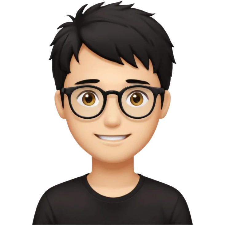 a light tan handsome boy with messy a black hair and spectacles. wearing a black tshirt emoji