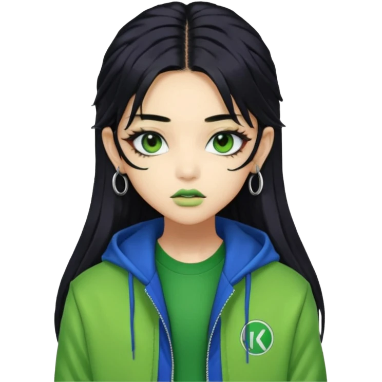  portrait-of-a-green-skin-alien-k-pop-idol,-wearing-a-stylish-streetwear-outfit-with-layered-colorful-clothing-makeup,- emoji