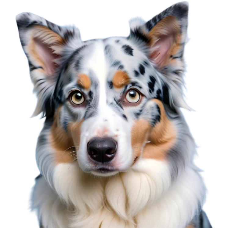 Cinematic Meme-Worthy Grumpy Blue Merle and White Australian Shepherd Portrait Emoji, Head held high but eyes filled with dramatic disappointment, smooth blue merle fur with stark white patches, deeply furrowed brow forming an unmistakable scowl, floppy ears slightly angled back in disapproval, piercing blue eyes glaring with pure exasperation, Simplified yet hilariously over-exaggerated features, highly detailed, glowing with an aura of supreme annoyance, high shine, exhausted yet judgmental, stylized with an almost regal pettiness, bright but brooding, soft glowing outline, capturing the essence of a pup that has seen it all and is thoroughly unimpressed, so meme-worthy it feels like it could instantly become the next viral sensation of grumpiness! emoji