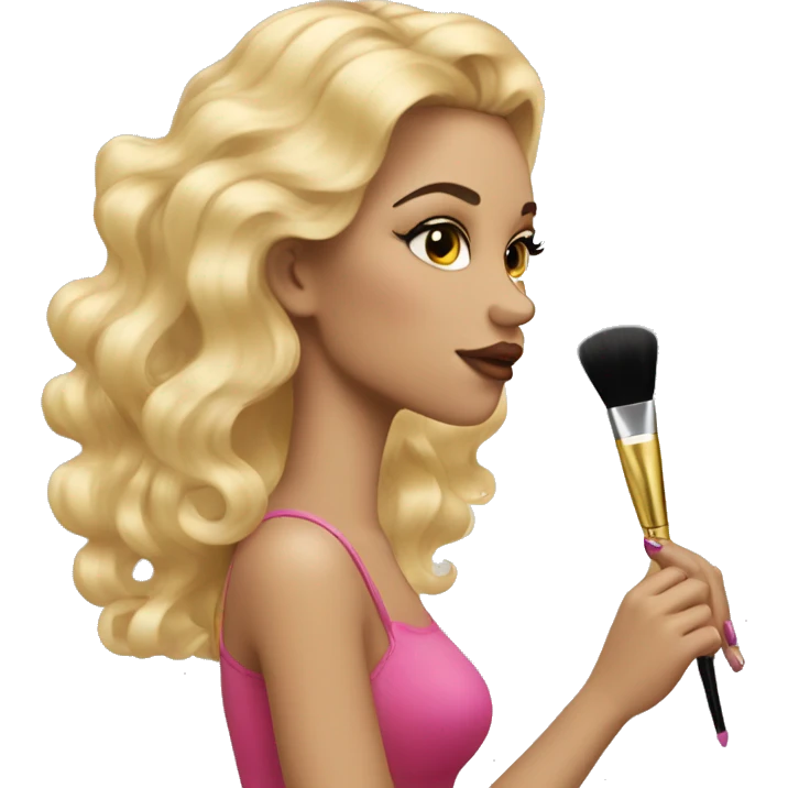 A coquette girl doing her makeup blonde wavy hair emoji
