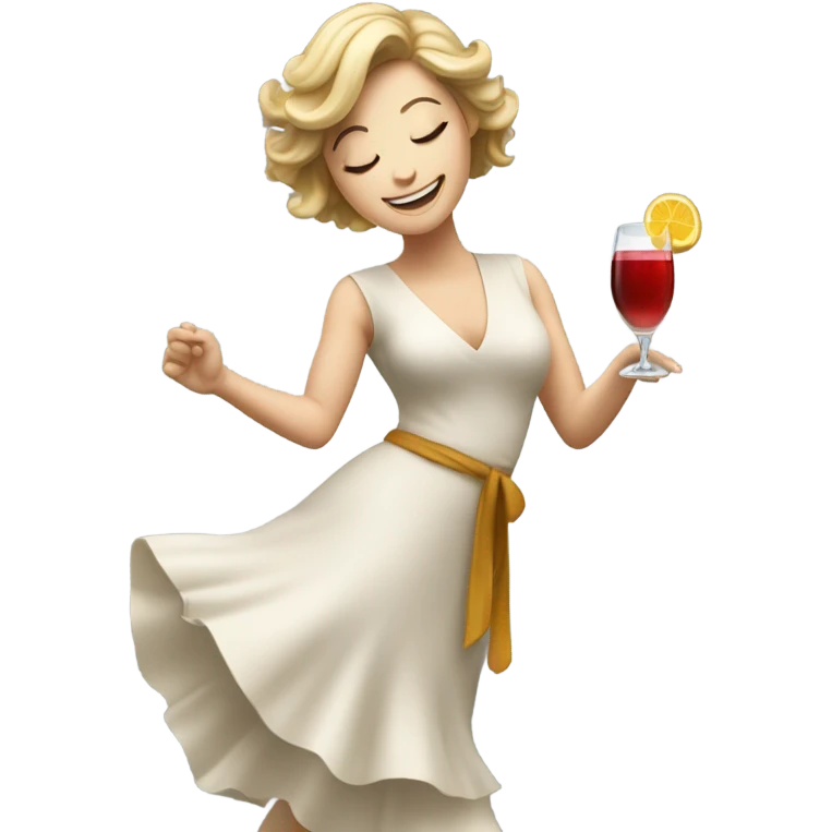 White Woman dancing with drink with eyes closed emoji