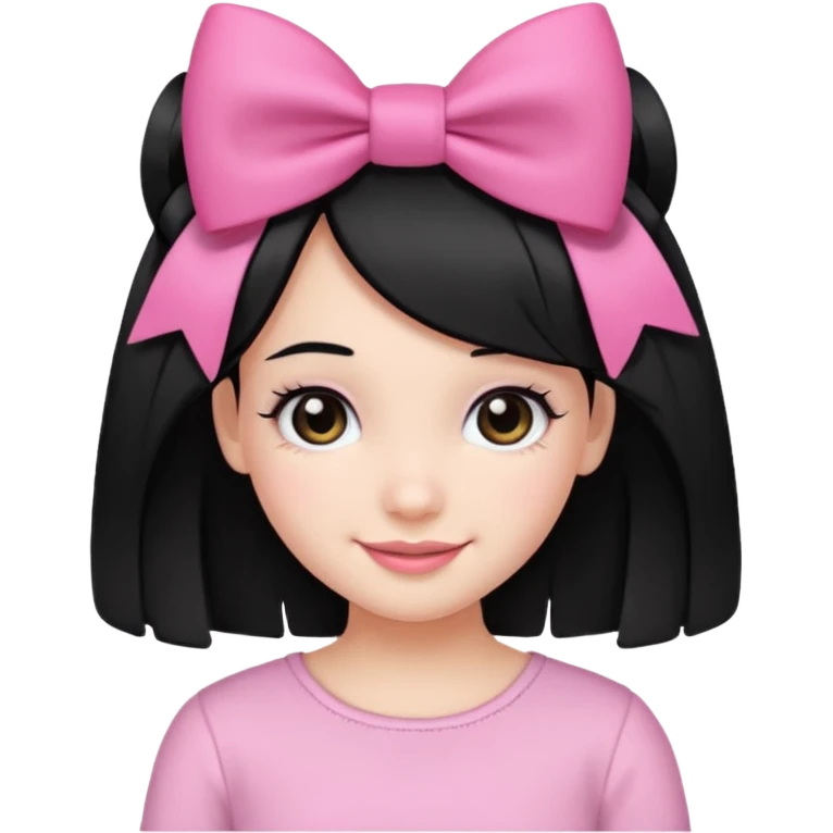 Girl with cute black  eyes  and black hair and pink bow in her side of her hair emoji