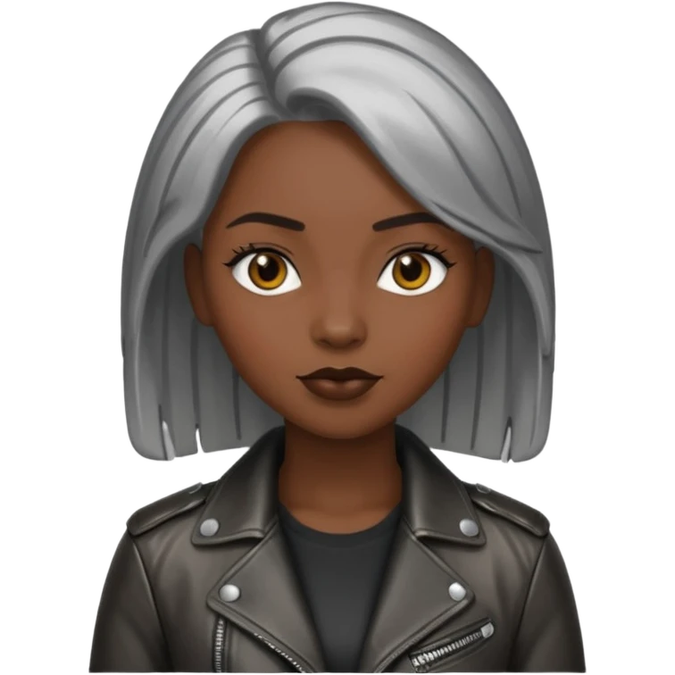 black woman with metalic hair lether jacket emoji