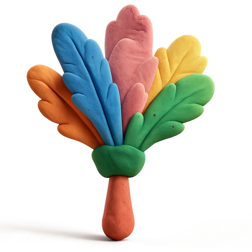 feather duster in claymation style with colorful feathers and a playful look emoji