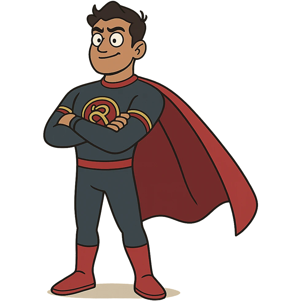Minnal Murali standing heroically with arms crossed, cartoon style emoji