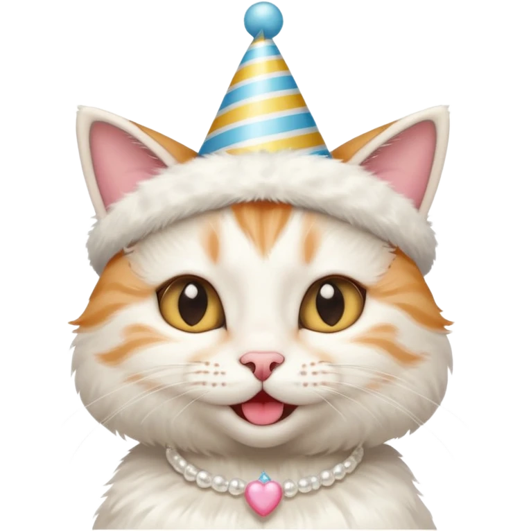 happy bride cat wearing a birthday hat emoji
