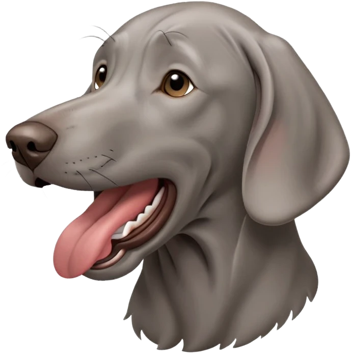 cinematic-cute-yawning-weimaraner-portrait-emoji,-head-tilted-slightly-with-a-dramatic,-wide-open-yawn,-revealing-a-sleek grey fur-with-a-subtle-shimmer,-floppy-ears-slightly-drooping,-round-brown-eyes-barely-open-in-drowsy emoji