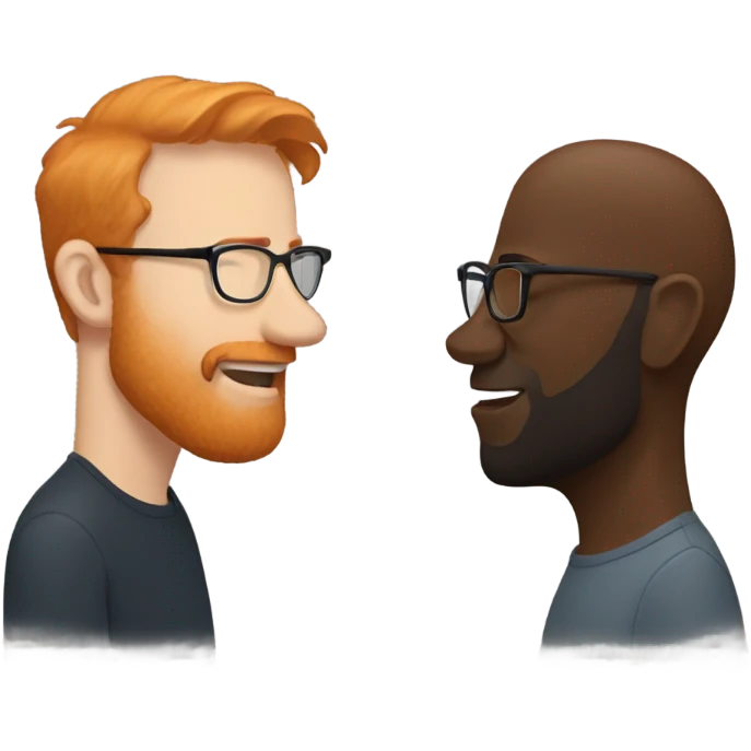 A ginger man with glasses giving a kiss to a slightly taller black man with short Beard emoji