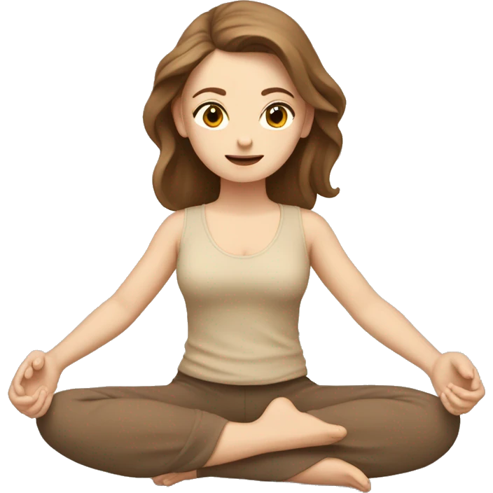 White Girl with brown hair doing padmasana in beige tones  emoji