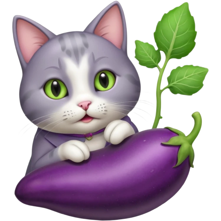Cat sucking a egg plant emoji