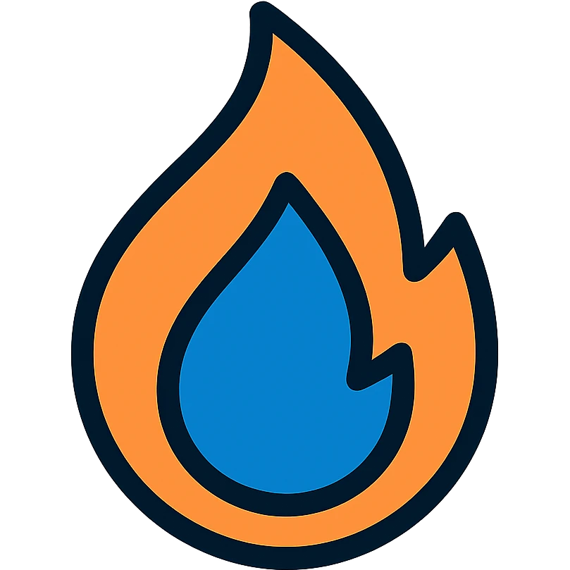 abstract flame shape with bold blue outline, geometric style icon emoji