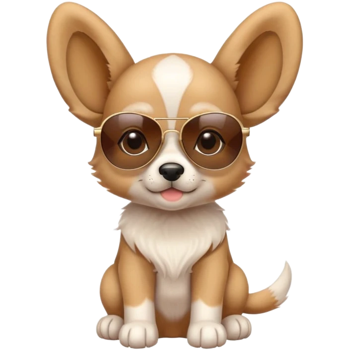Cute puppy with oversized ears wearing sunglasses and a tiny hat emoji