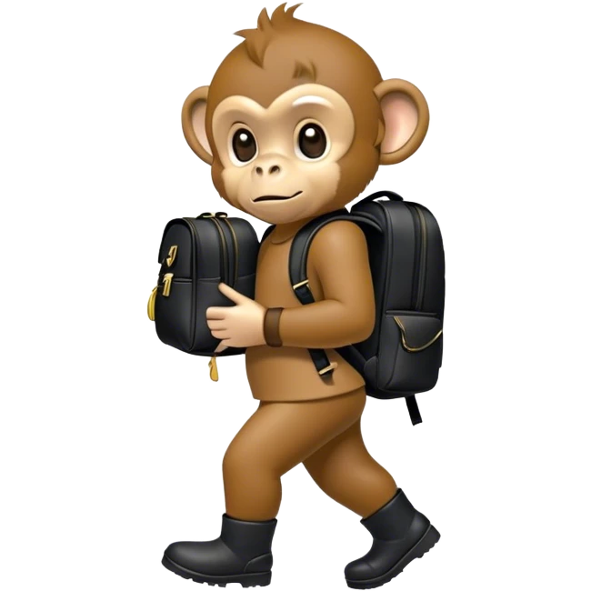 Monkey with black ugg boots and black backpack emoji