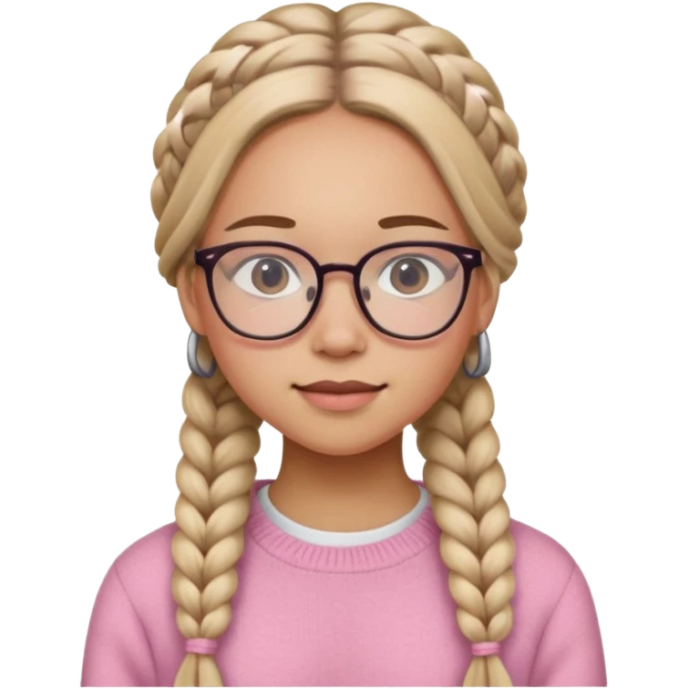 black cute young adult girl with classes and braids that are long , and some blush, in a pink sweater  emoji