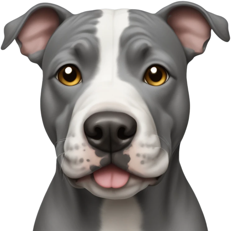 Grey Stafford shire bull terrier dog portrait with a small white line between his eyes and a white chest emoji