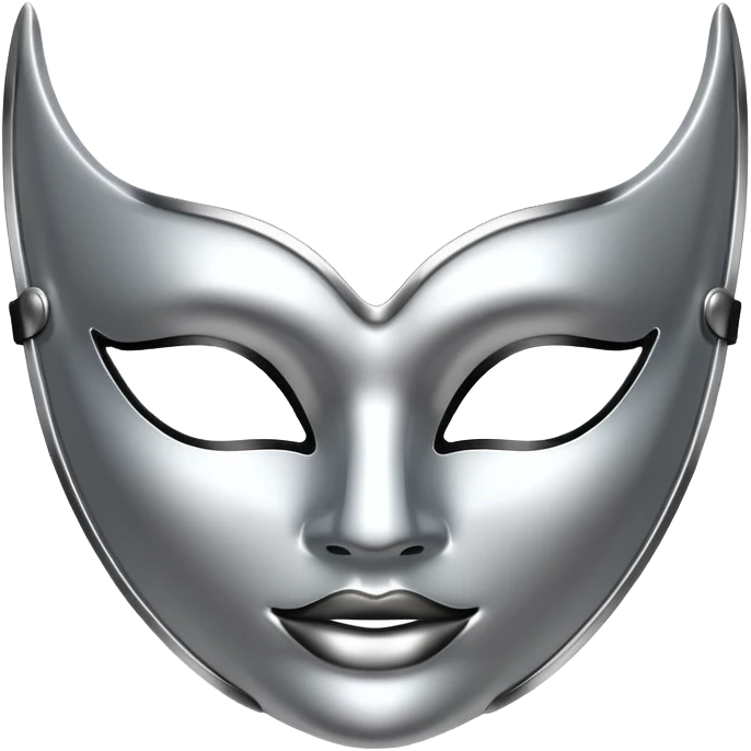 A sleek masquerade mask emoji made of polished silver chrome, smooth sensual curves, reflective metallic surface, mysterious sexy luxury vibe, minimal iOS emoji style, centered, clean white background emoji