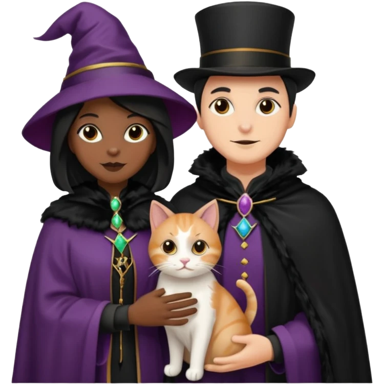 magician couple and their pet cat emoji