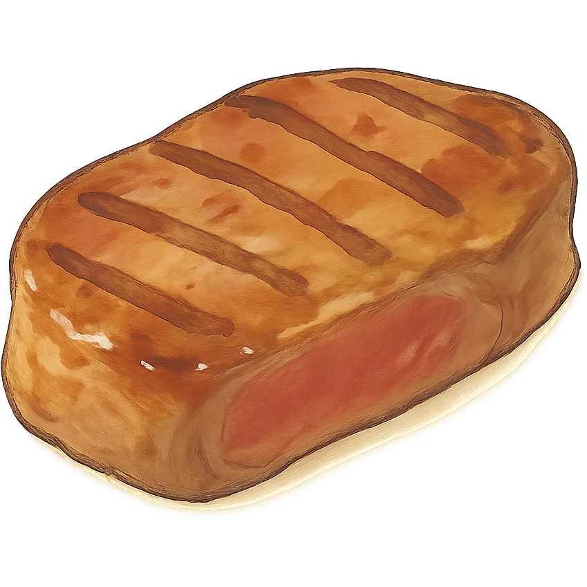 steak in ghibli style, soft colors, no background emoji