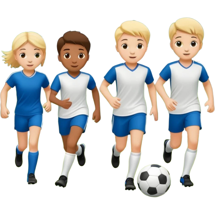 A group of 4 kids playing soccer in a park emoji