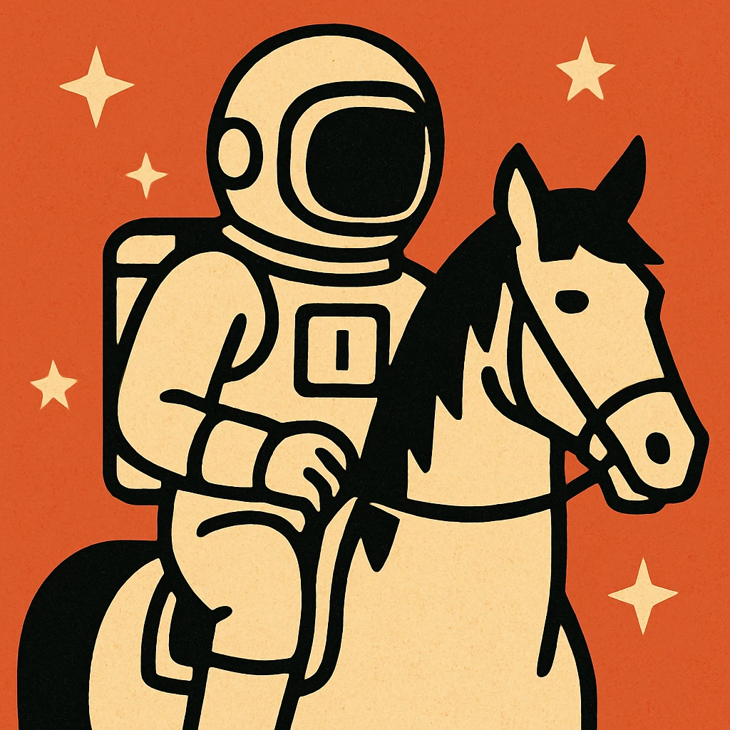 astronaut on horseback with stars in background emoji