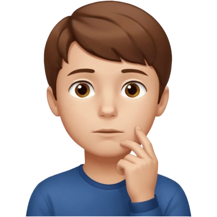 boy thinking, looking up with one hand on his chin emoji