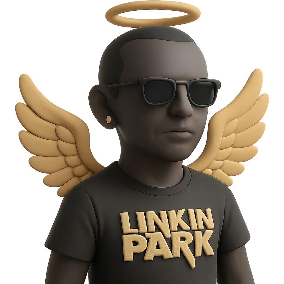 Chester Bennington from Linkin Park with a holy halo and angelic wings emoji