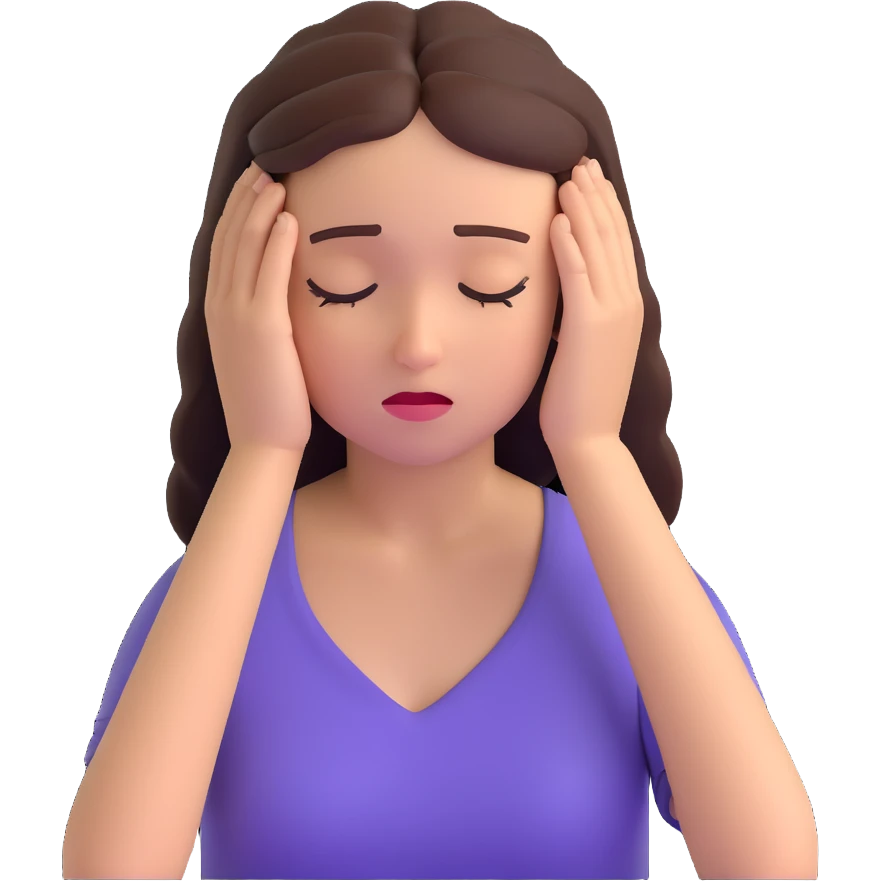 sad girl with hand on forehead, headache expression emoji