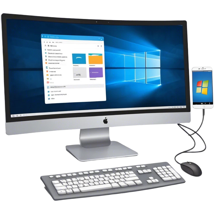 Create an emoji for UX/UI design. Show large curved monitor displaying windows with UX/UI design HTML program interface. Include a mouse, keyboard, and stylus next to the screens. Use modern, professional colors. Do not include any emojis or smiley faces. Make the background transparent. emoji