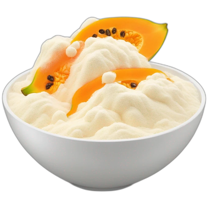 papaya slices covered with white milk powder on a bowl emoji