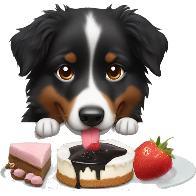 Small black australian shepherd dog eating dessert  emoji