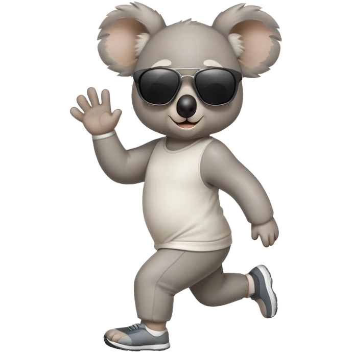 friendly anthropomorphised koala in casual clothing, wearing dark sunglasses, jogging upright in standard pose emoji