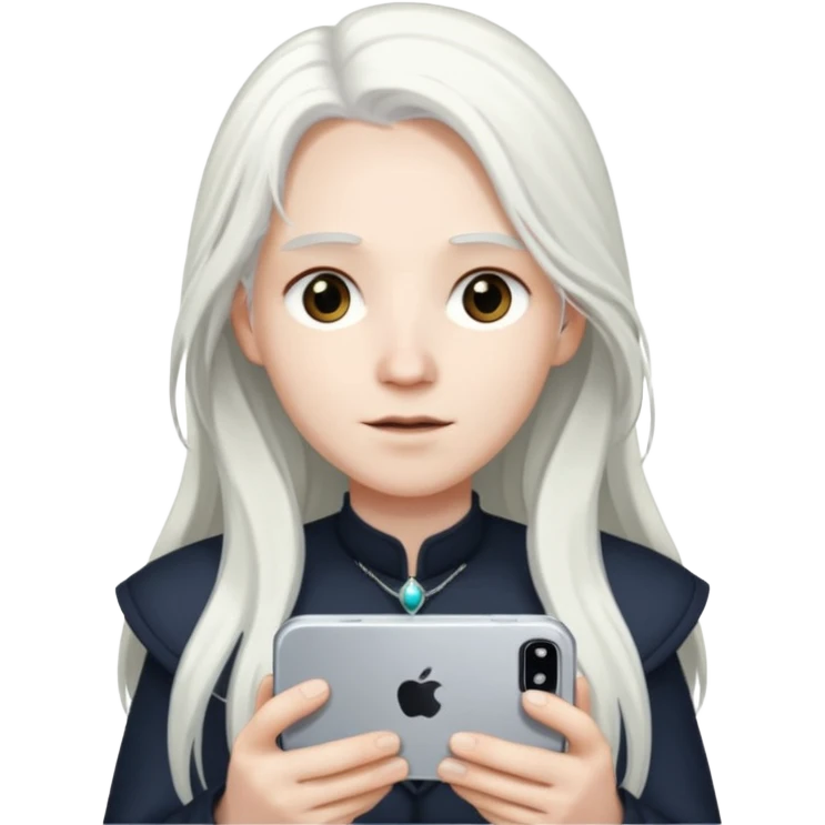 피부가 하얐고 긴 백발이고 아이폰 16프로를 들고있어 emoji