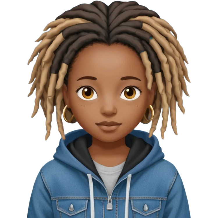 make a black girl with locs wearing a denim hoodie with black sleeves emoji