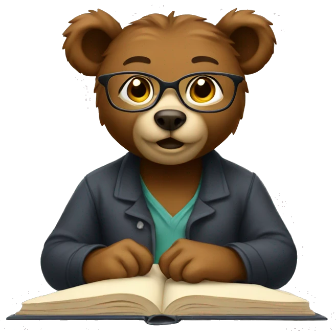 female bear with glasses studying emoji