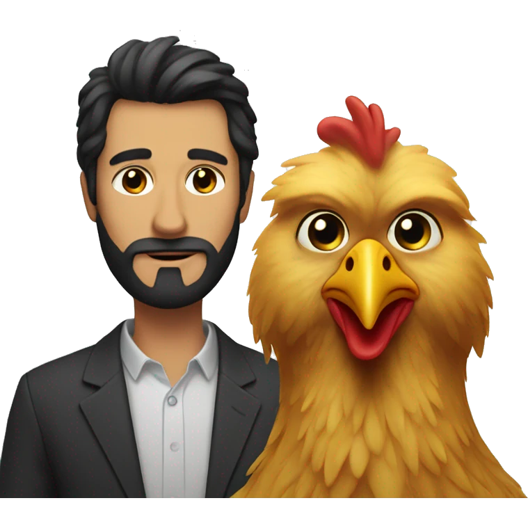 chicken and man with dark hair and beard emoji