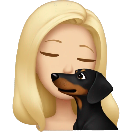 blonde woman kissing black and tan dachshund  emoji