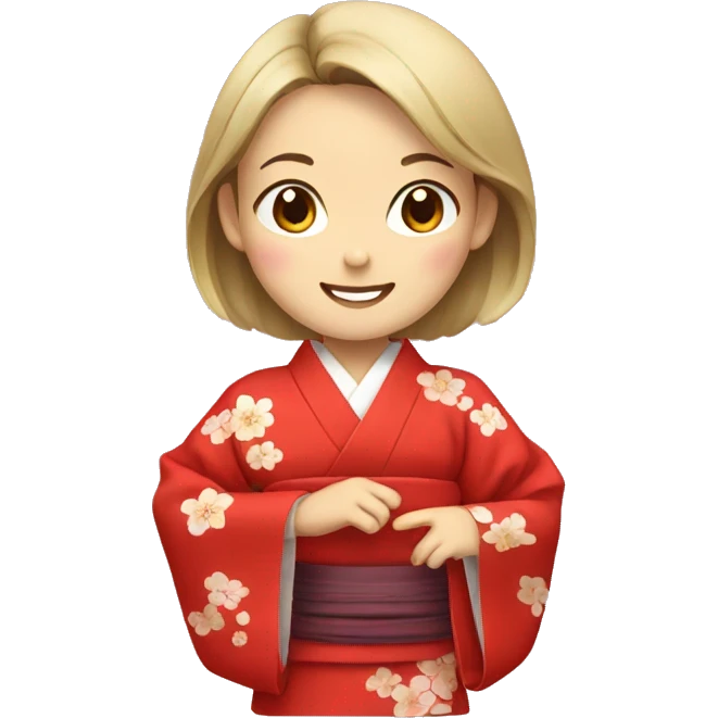 smiling Japanese girl in red kimono   emoji