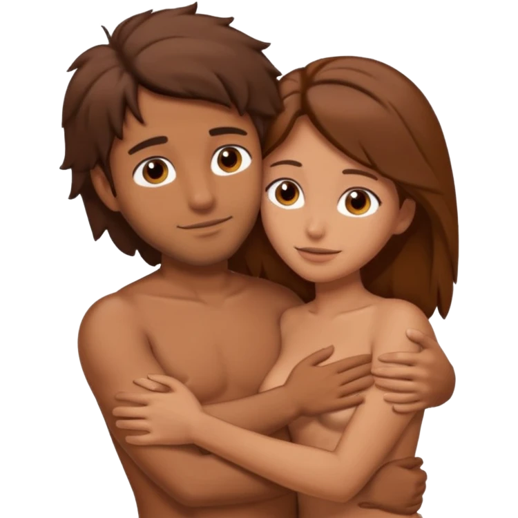 Brown Man with brown hair woman fully naked hugging sex in bed emoji