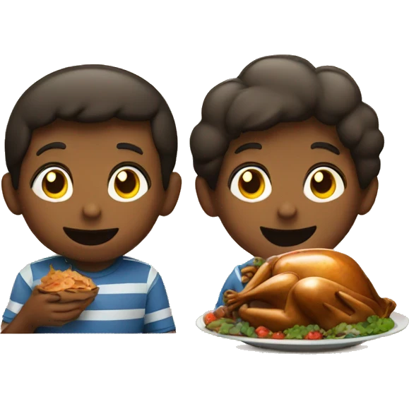 Two boys eating turkey emoji