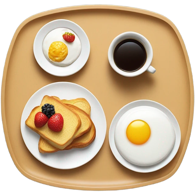 Breakfast on serving tray with three flowers in small vase  emoji