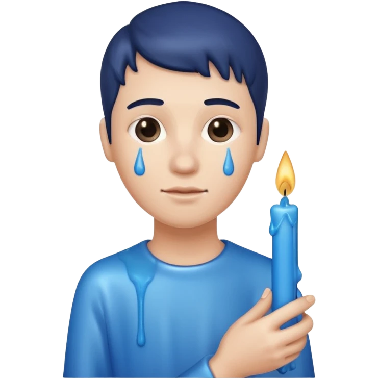 A blue candle held by a hand at 45 degree angle, wax dripping down emoji