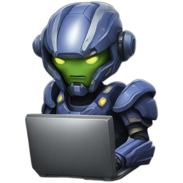 StarCraft zealot using a computer  emoji