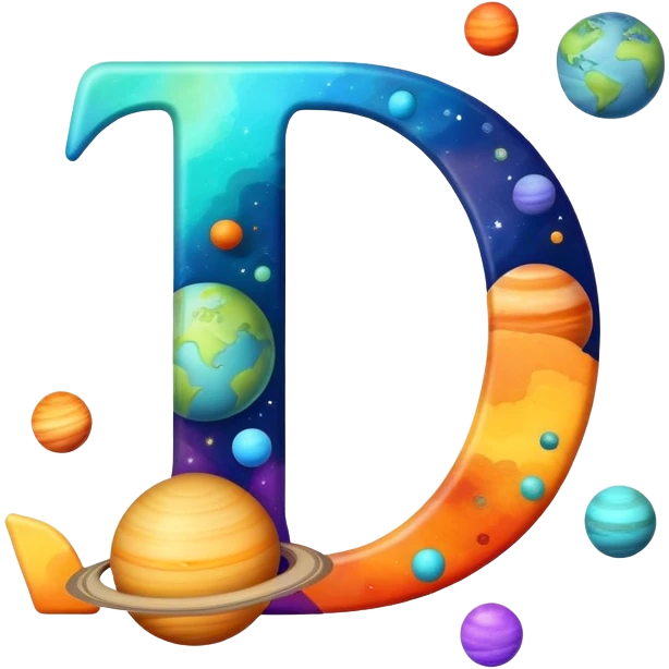 letter J with colorful planets orbiting around it emoji