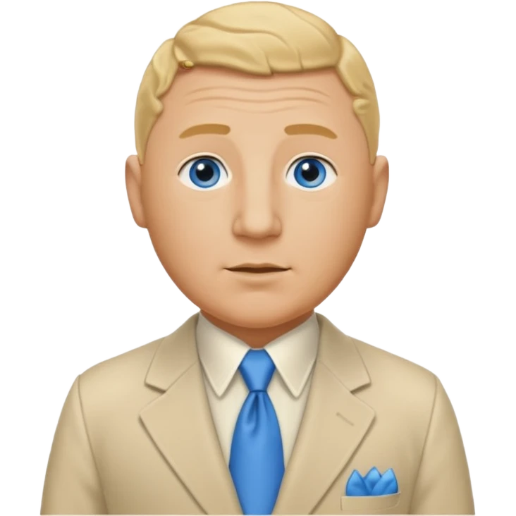 Curly Howard from the Three Stooges with blue eyes, blonde hair, ivory suit emoji
