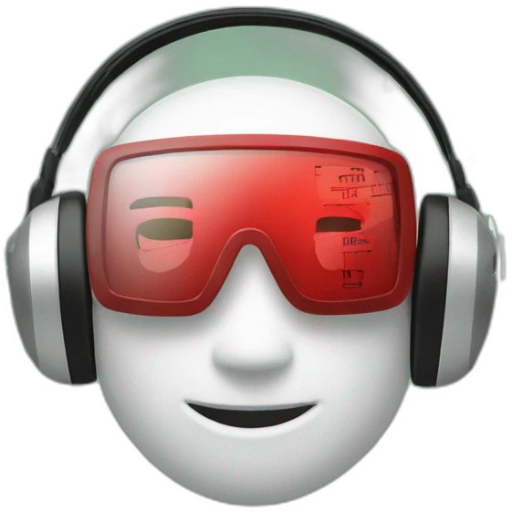 Headset with an analytics dashboard and music notes emoji