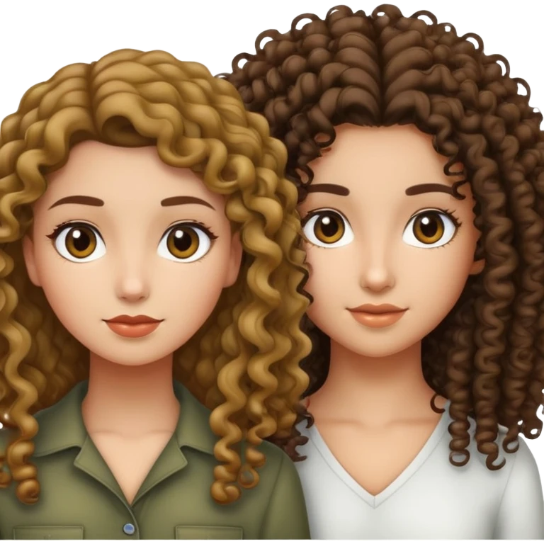 Straight hair girl with olive skin and curly hair girl with white skin  emoji